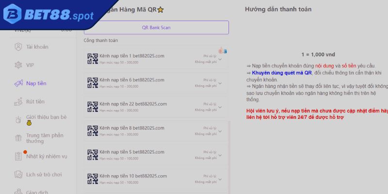 Lưu ý khi thực hiện giao dịch nạp rút tiền BET88